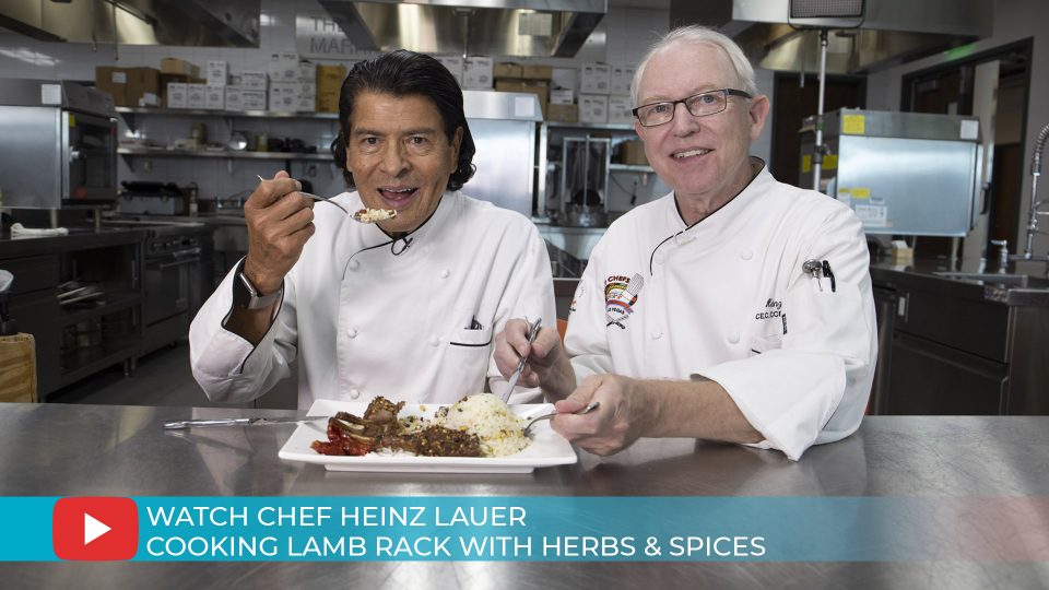 Watch Chef Heinz Lauer cooking Lamb Rack with Herbs Spices